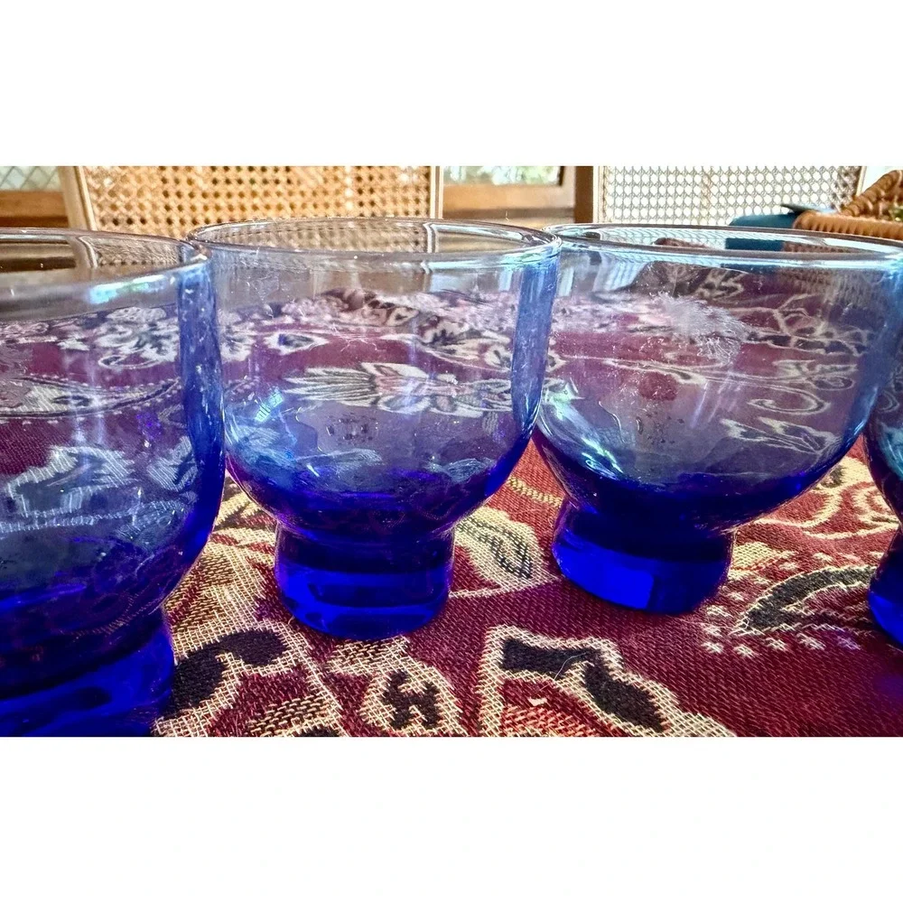Set of 5 Cobalt‎ Blue Shot Glasses | MCM Heavy Base Votive Holders